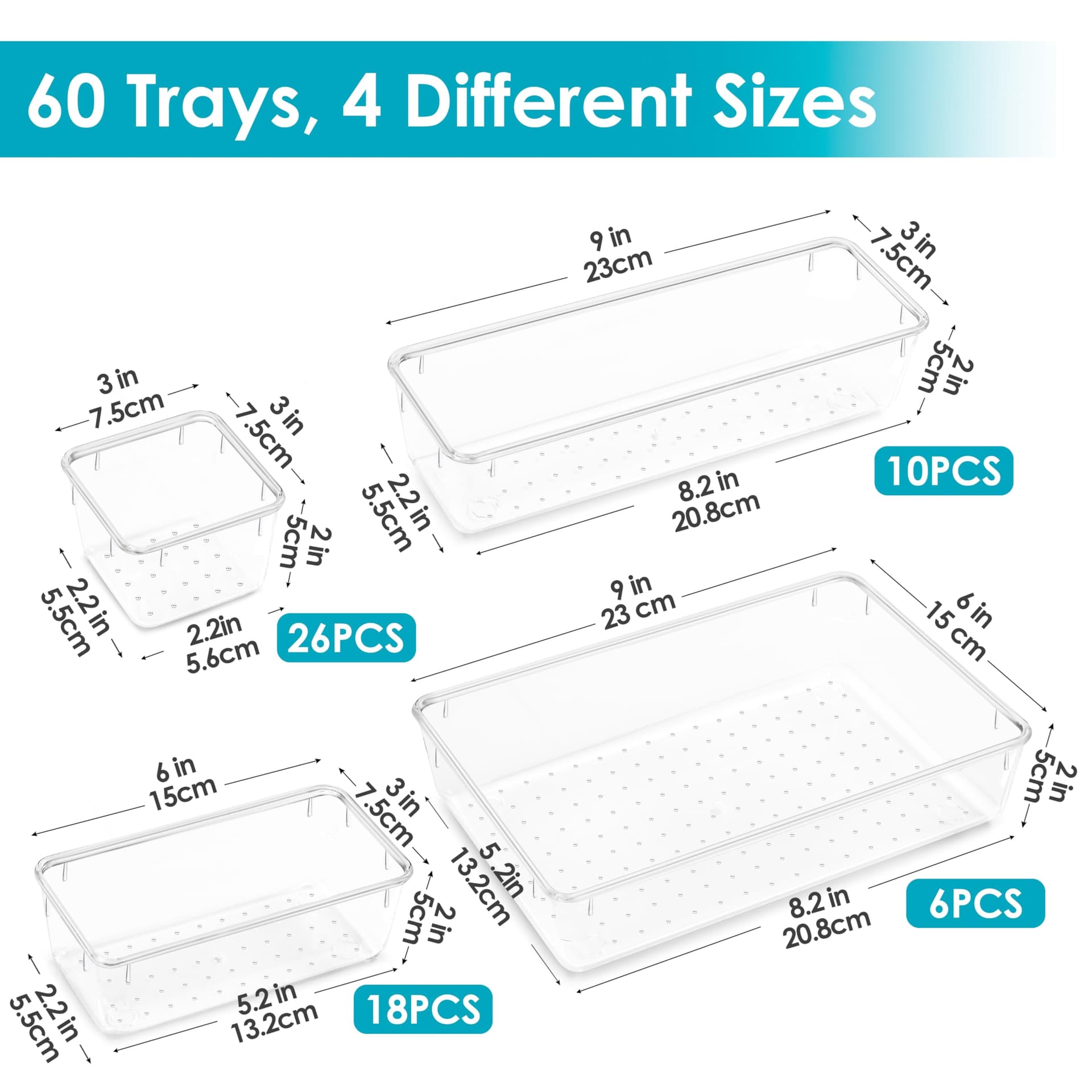 Vtopmart Clear Plastic Drawer Organizer Set