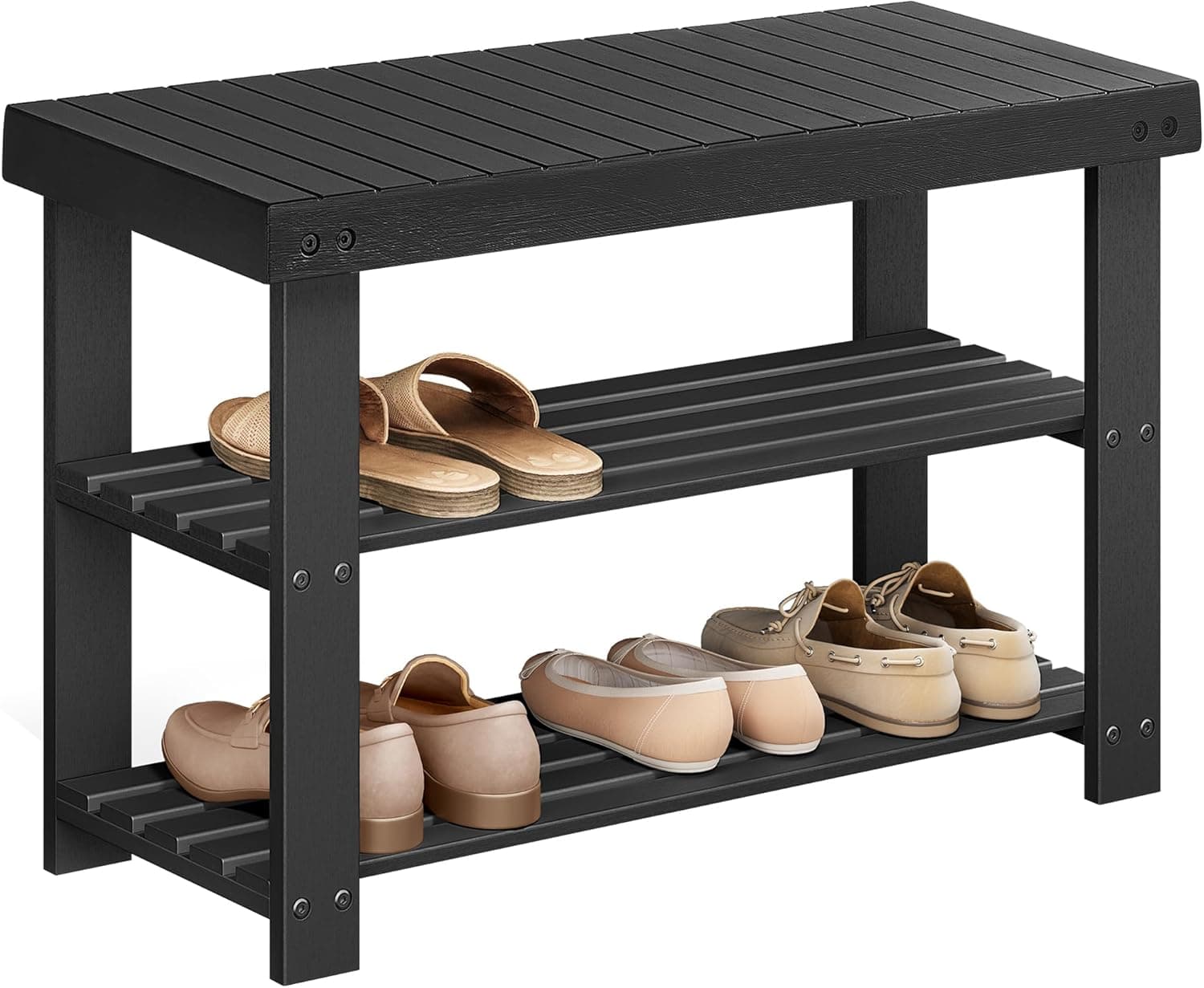 SONGMICS 3-Tier Bamboo Shoe Rack Bench