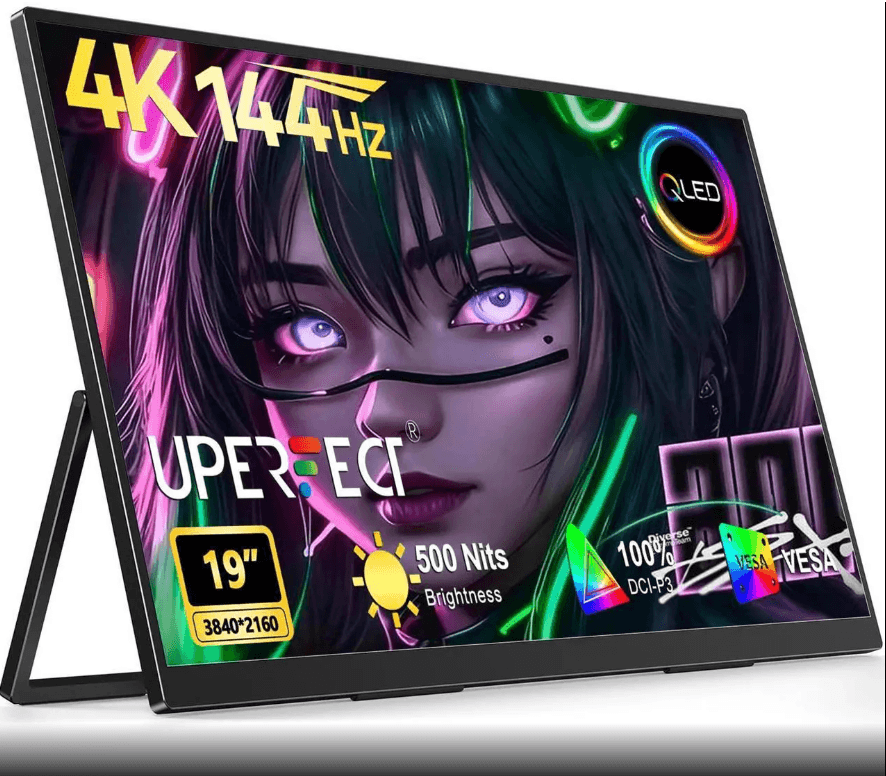 UPERFECT 19" UHD 4K 144Hz Portable Gaming Monitor with QLED, 500 Nits, 100% DCI-P3 |