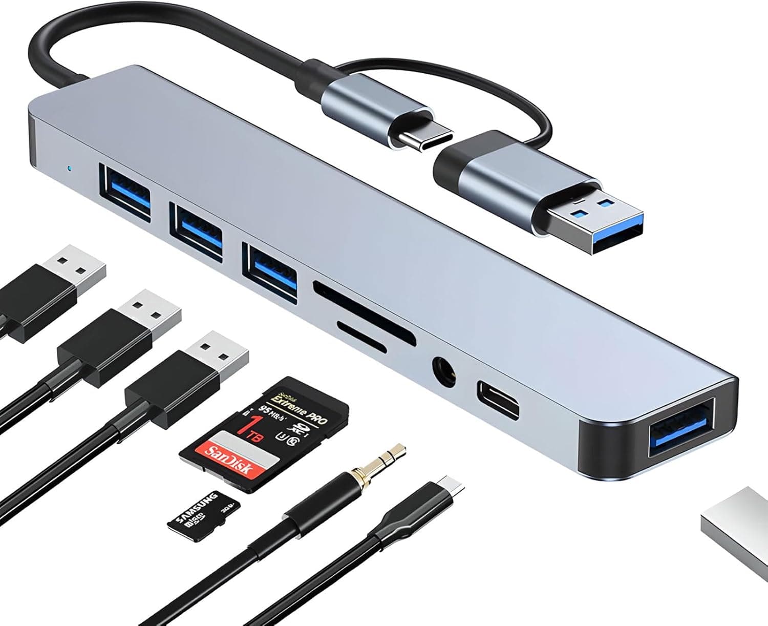 KESIJIE 8-in-2 USB-C Hub with SD/TF Reader & Audio